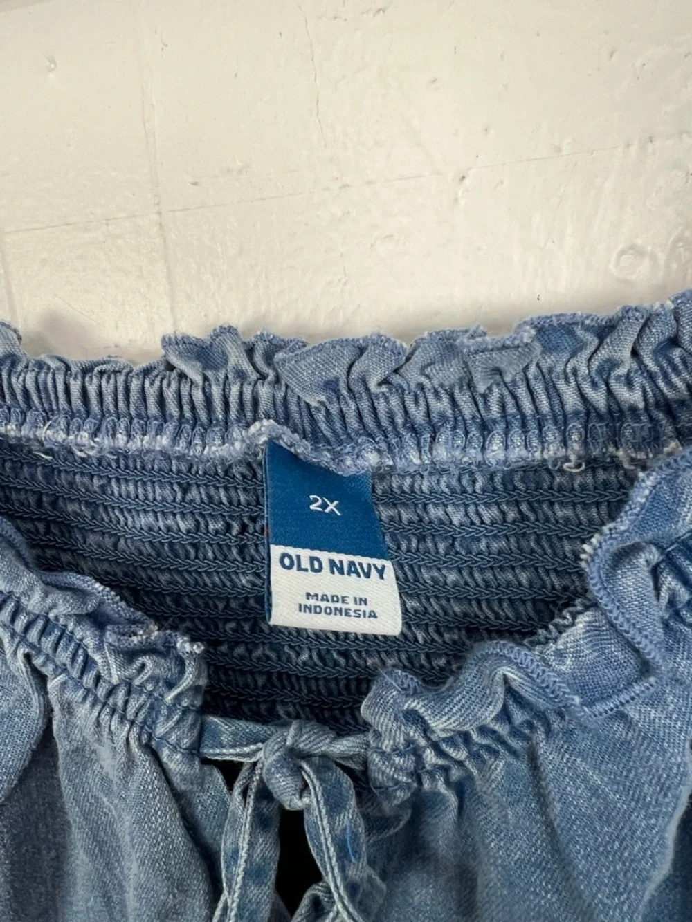 Old Navy Chambray Tiered Babydoll Dress‎ Balloon Sleeve Blue Smocked Back 2X - Picture 3 of 6